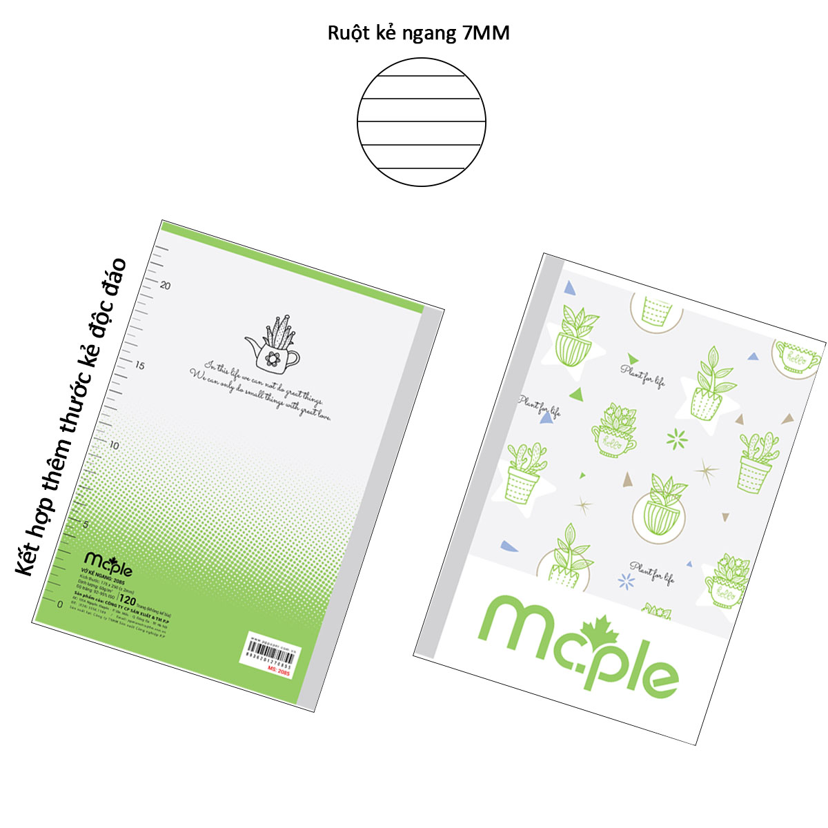 [THIẾT KẾ 2024] Vở kẻ ngang B5 MC.PLE Mc.ple 120 trang PLANT FOR LIFE MS2085, định lượng 60gsm, độ trắng 92% ISO - Sổ tập vở chất lượng, bám mực tốt