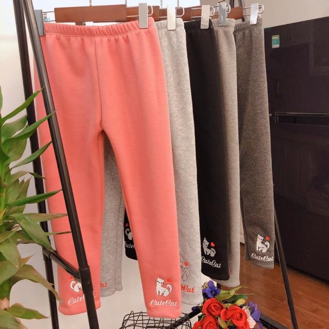 Quần legging lót lông thêu hình cho bé gái