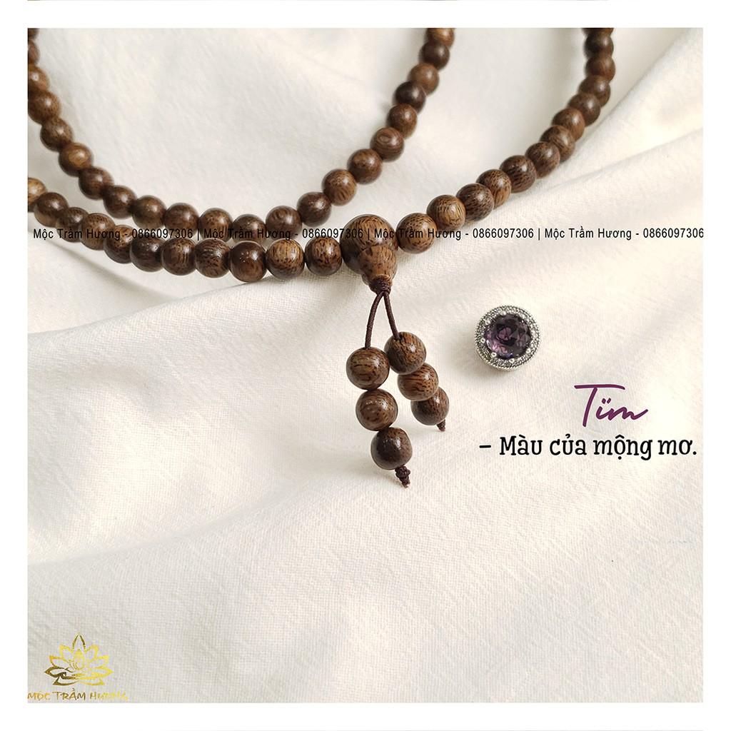 Vòng Tay Trầm Hương Tự Nhiên 108 Hạt MIX Charm Bạc S925 (Tím)