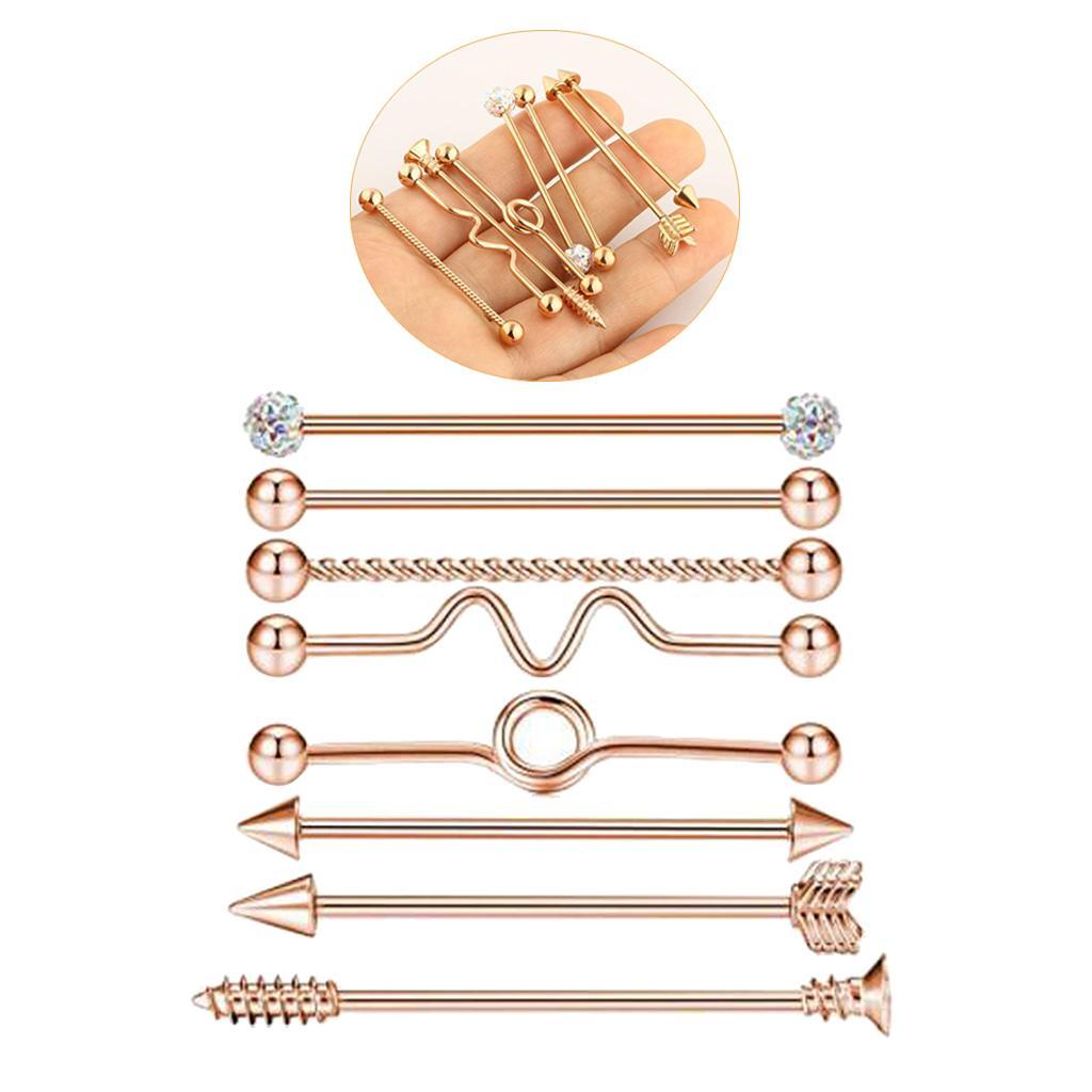8pcs Industrial Piercing Ball Barbell Ear Bar Earring 14G Women