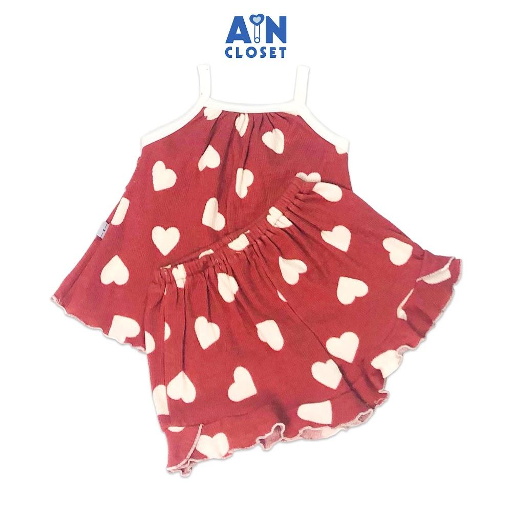 Bộ quần áo ngắn bé gái họa tiết dây Tim đỏ cotton waffle - AICDBGEF7ZTY - AIN Closet