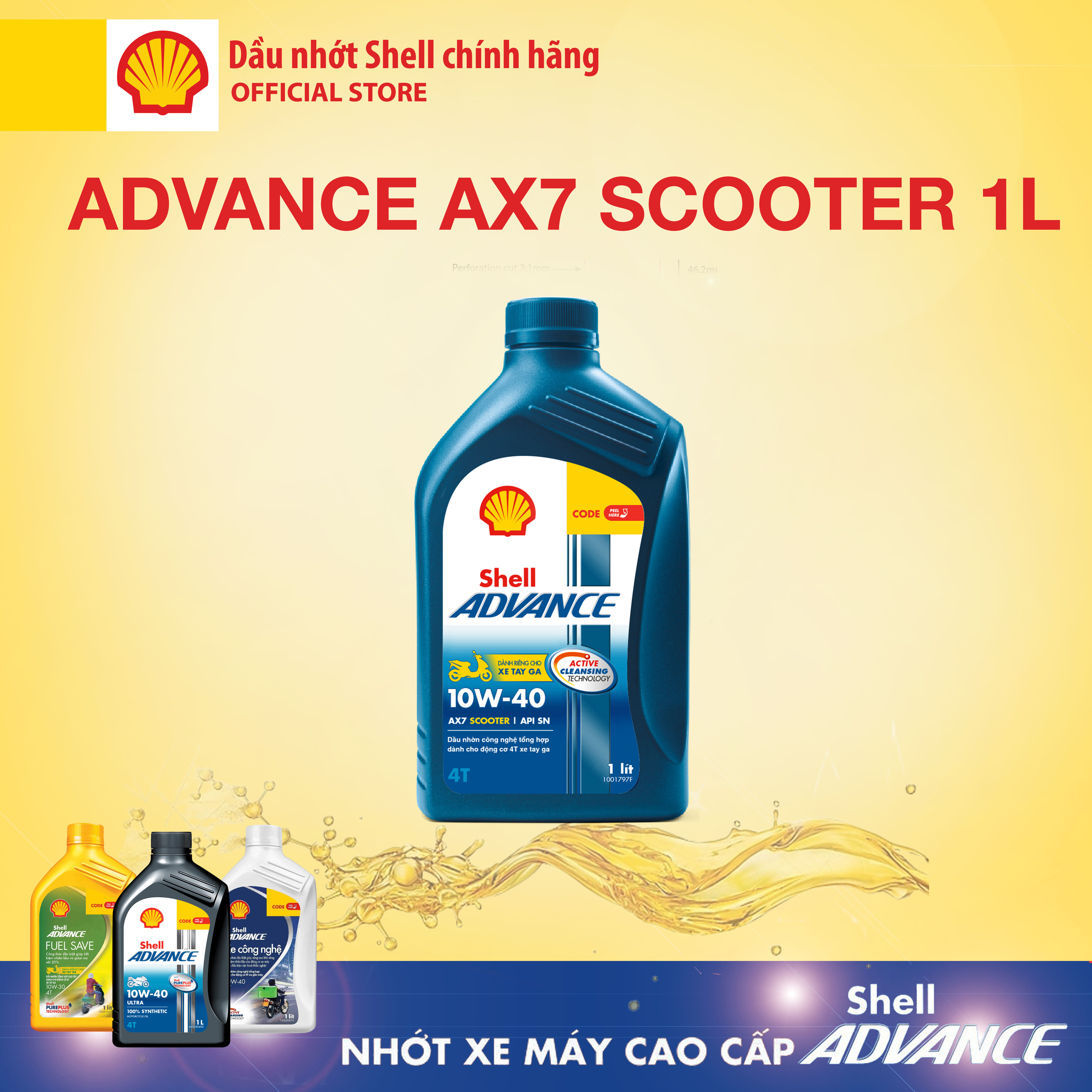 [Xe ga 1L] Dầu nhớt xe tay ga cao cấp Shell Advance 4T AX7 Scooter SN 1L