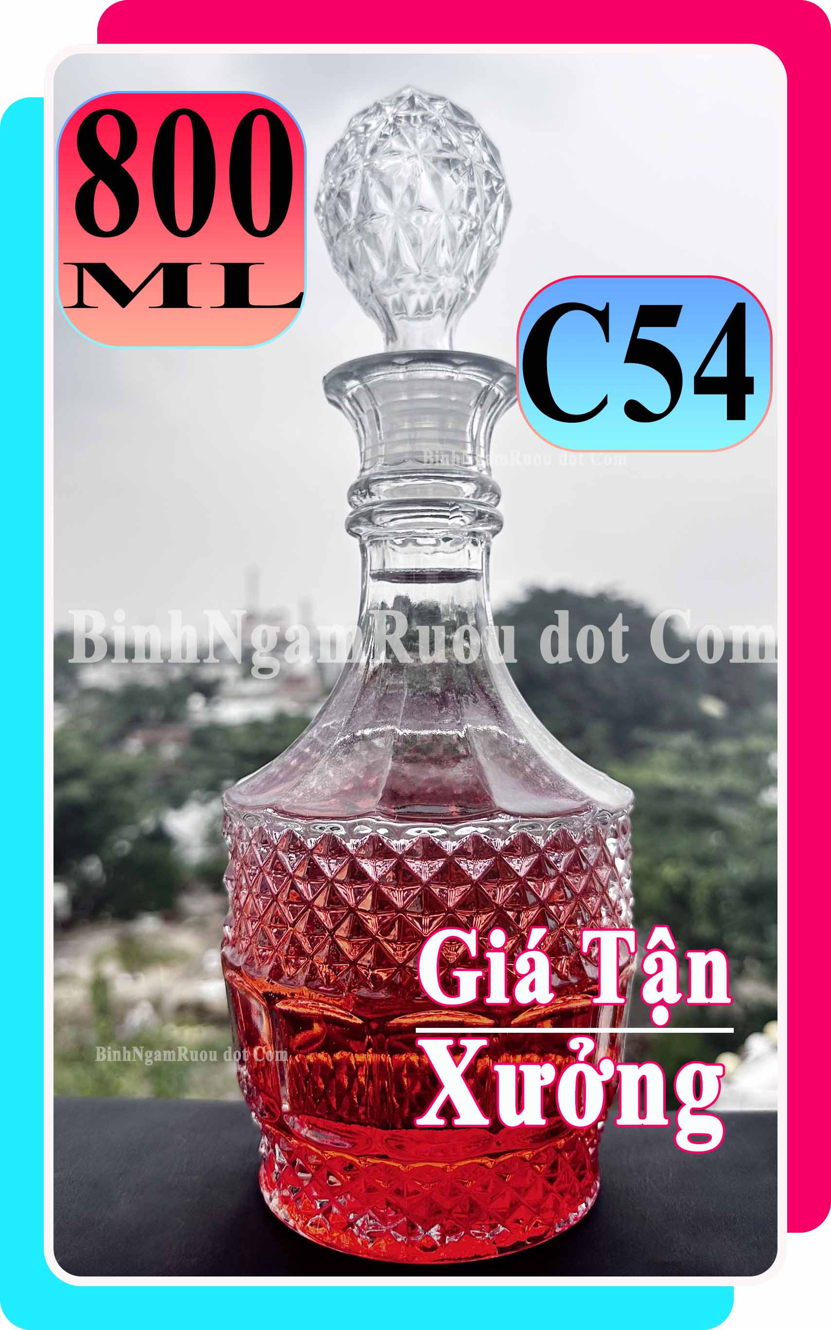 C54 Chai Đựng Rượu Thủy Tinh Dáng Chai Nữ Hoàng Nắp Thủy Tinh Sang Trọng - Cao Cấp 800ml - Đẹp Cao Cấp - Nắp Kín Thủy Tinh Trong - Quà Biếu Sang Trọng