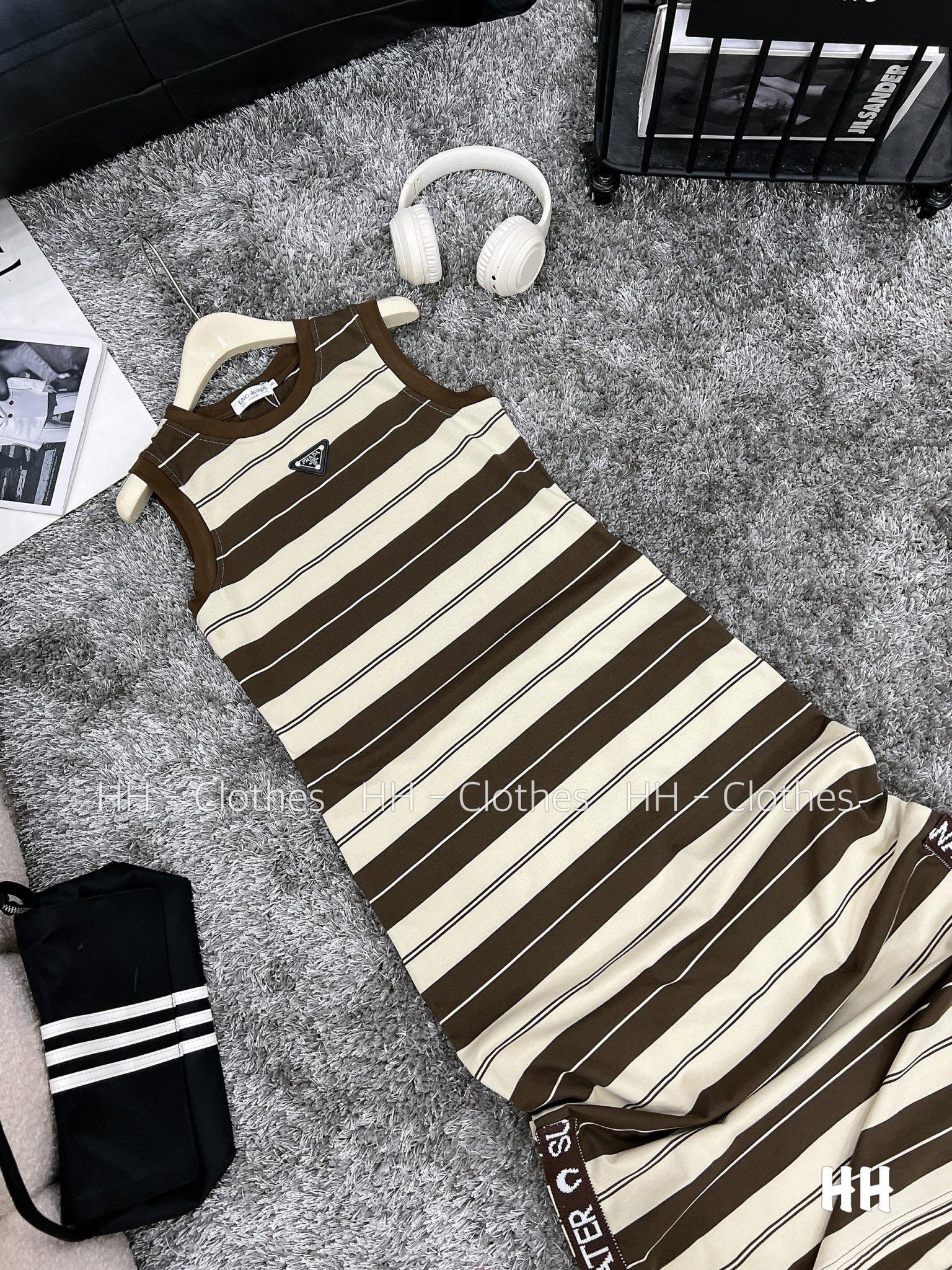 VÁY ĐI CHƠI, VÁY MAXI, VÁY SUÔNG KẺ NÂU XẺ CỰC KUTE