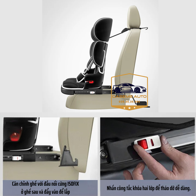 Ghế Ngồi Ô Tô Trẻ Em Reyi Isofix Cao Cấp Dùng Cho Bé Từ 9 Tháng Đến 12 Tuổi An Toàn Chắc Chắn Nhẹ 4kg - Hàng Nhập Khẩu