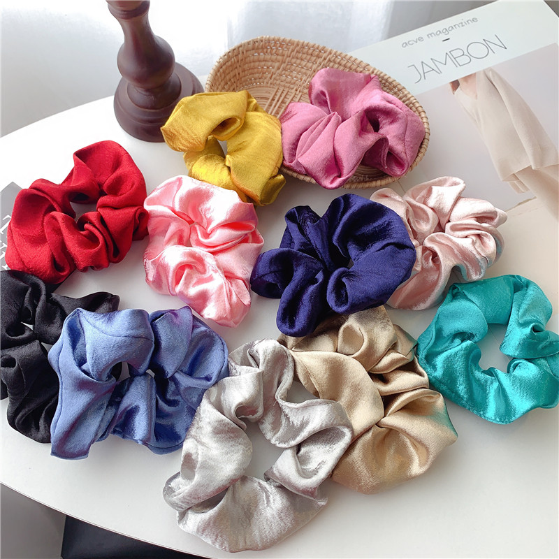 Dây cột tóc buộc tóc Scrunchies vải satin phong cách retro cổ điển cao cấp