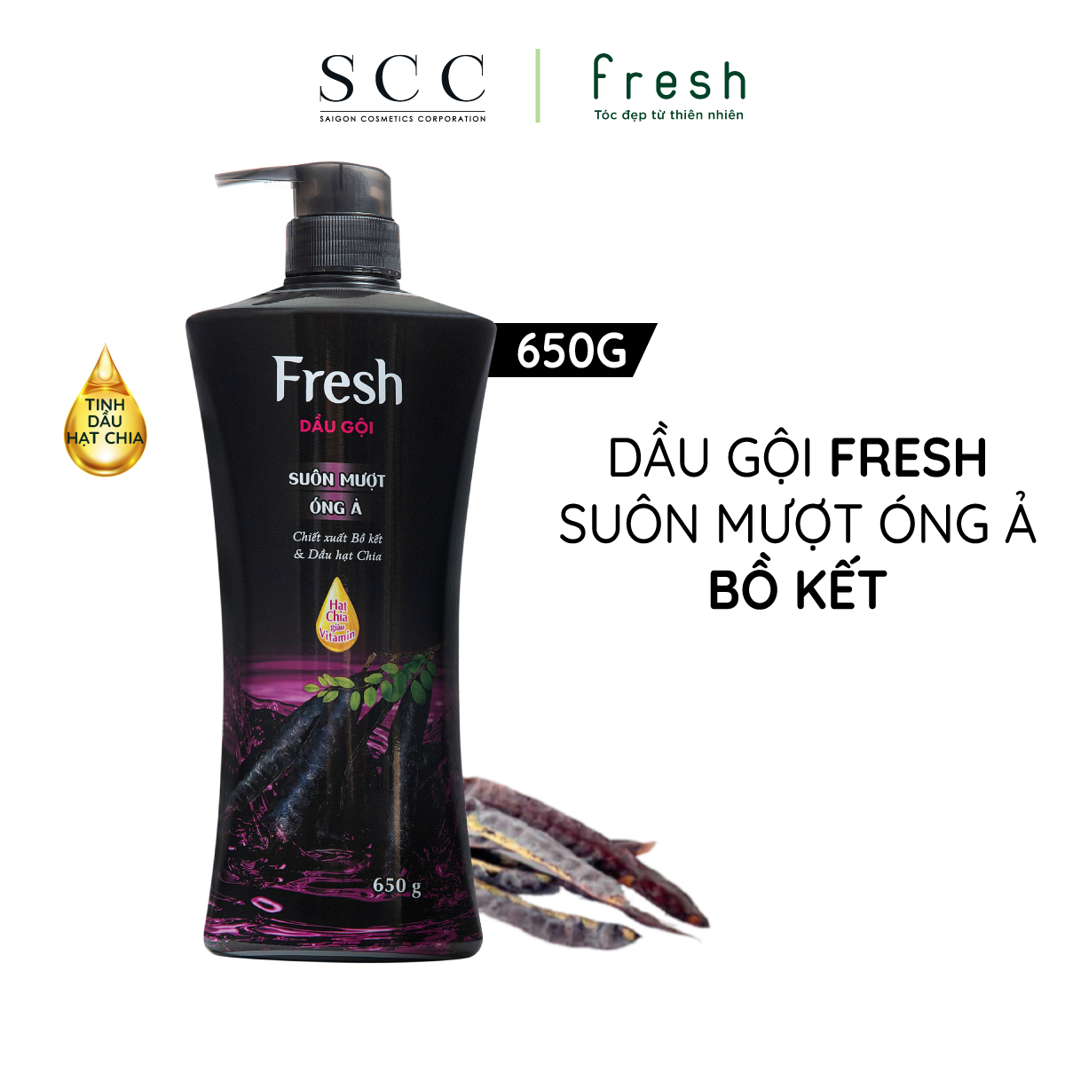 Dầu gội Fresh thiên nhiên Suôn mượt óng ả chiết xuất Bồ kết 650g