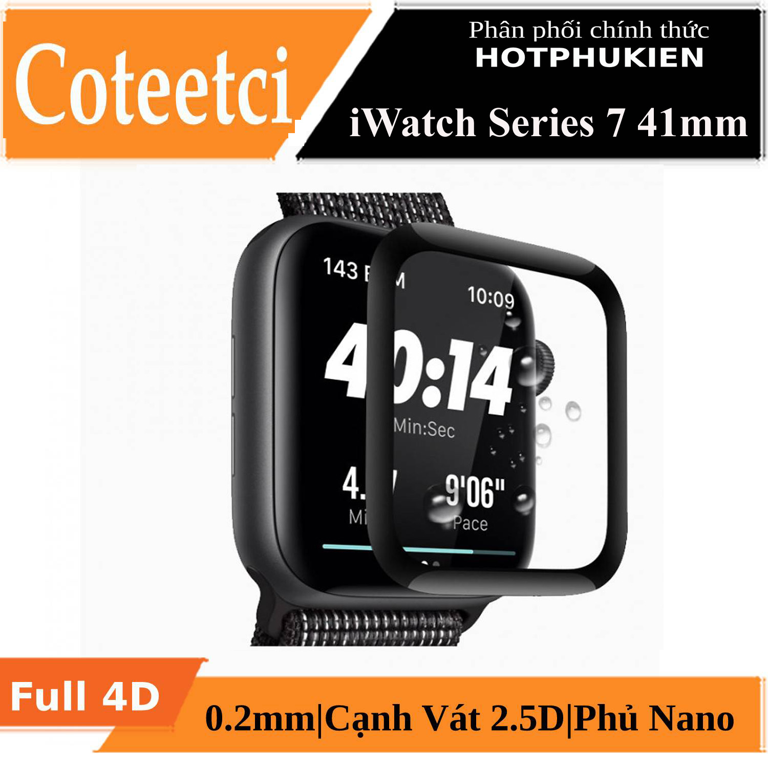 Miếng dán màn hình kính cường lực Full 4D cho Apple Watch 41mm / 45mm series 7 hiệu COTEETCI 4D iWatch Chống va đập, vát cạnh 2.5D, hạn chế vân tay - hàng nhập khẩu