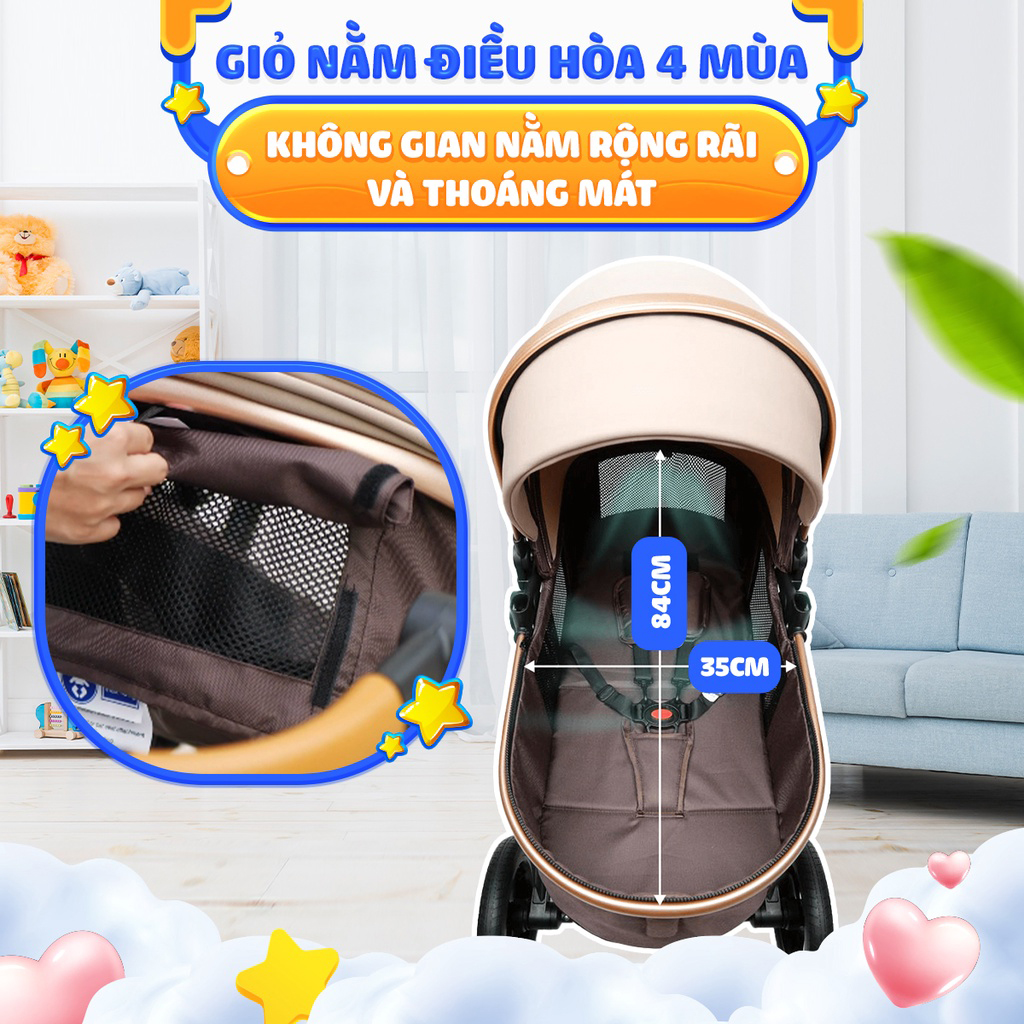 Xe đẩy cho bé Kawaii Home - 9 tính năng tiện dụng cho mẹ và bé - Có thể gấp gọn