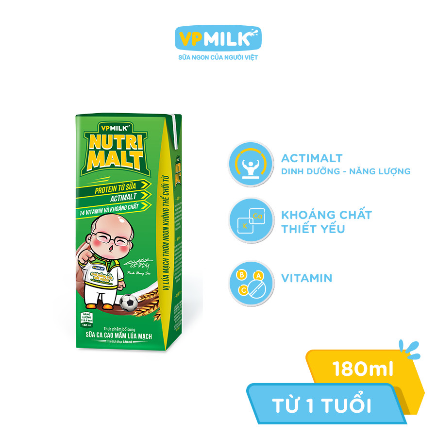 Sữa Ca Cao Mầm Lúa Mạch Đen – VPMilk Nutrimalt 180ml (Thùng 48 Hộp)