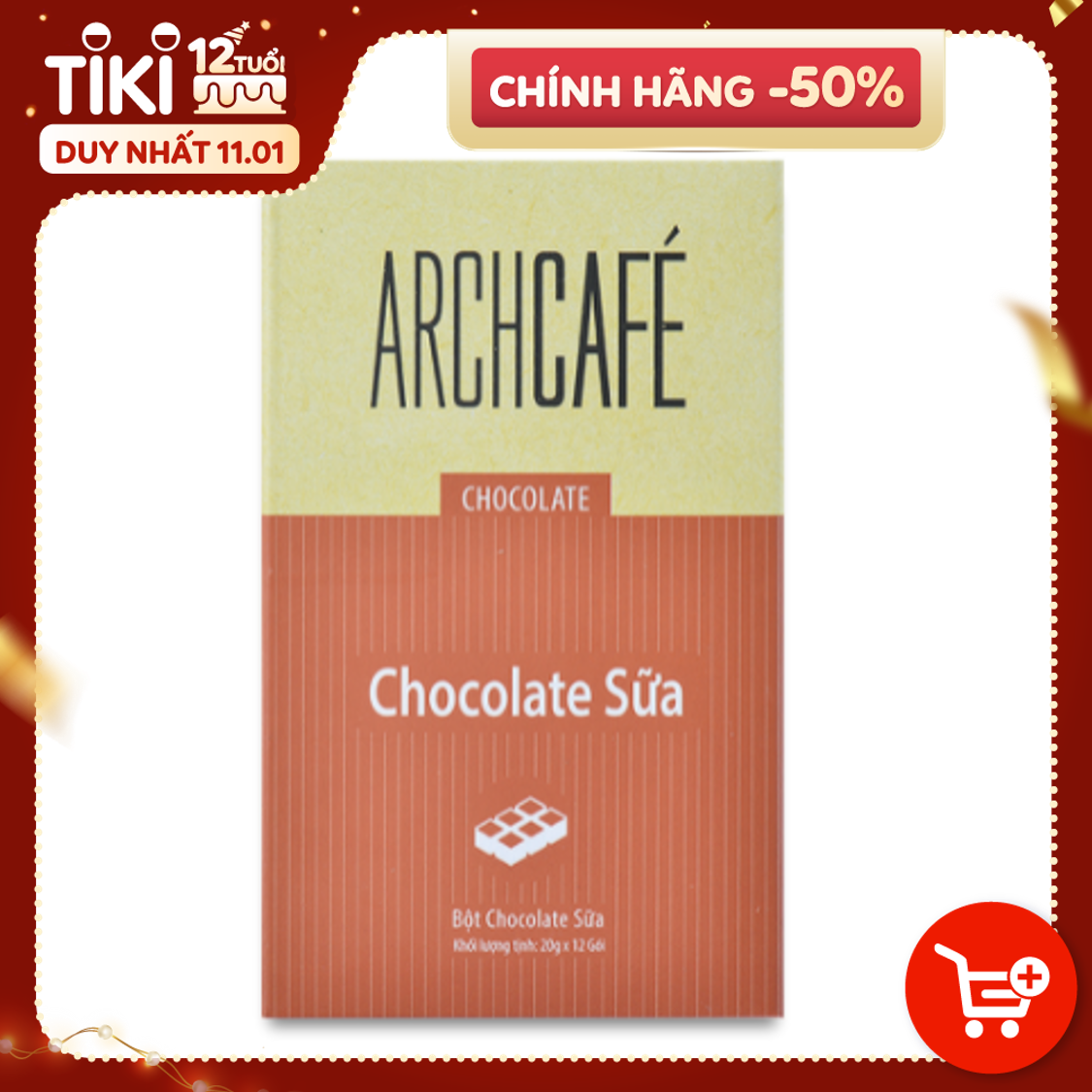 Chocolate Sữa - Choco Cacao Sô cô la hoà tan Archcafé (hộp 12 gói x 20g)