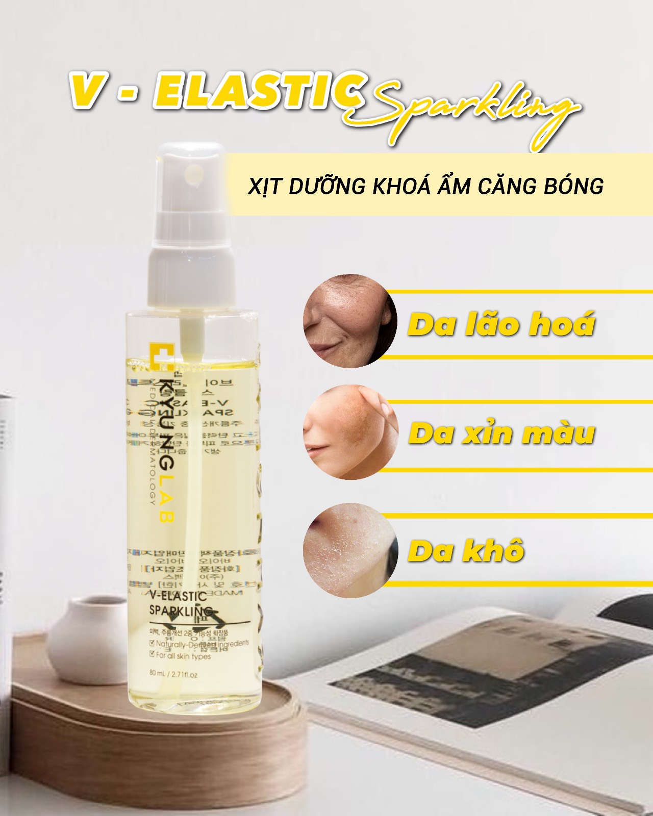 Xịt dưỡng khóa ẩm căng bóng Kyung Lab V – ELASTIC SPARKLING - 80ml