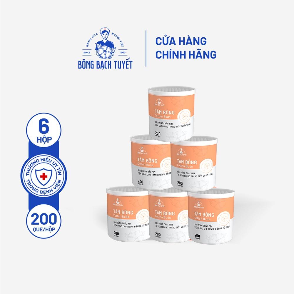 Combo 6 Hộp tăm bông Bông Bạch Tuyết người lớn (200 que/hộp tròn)