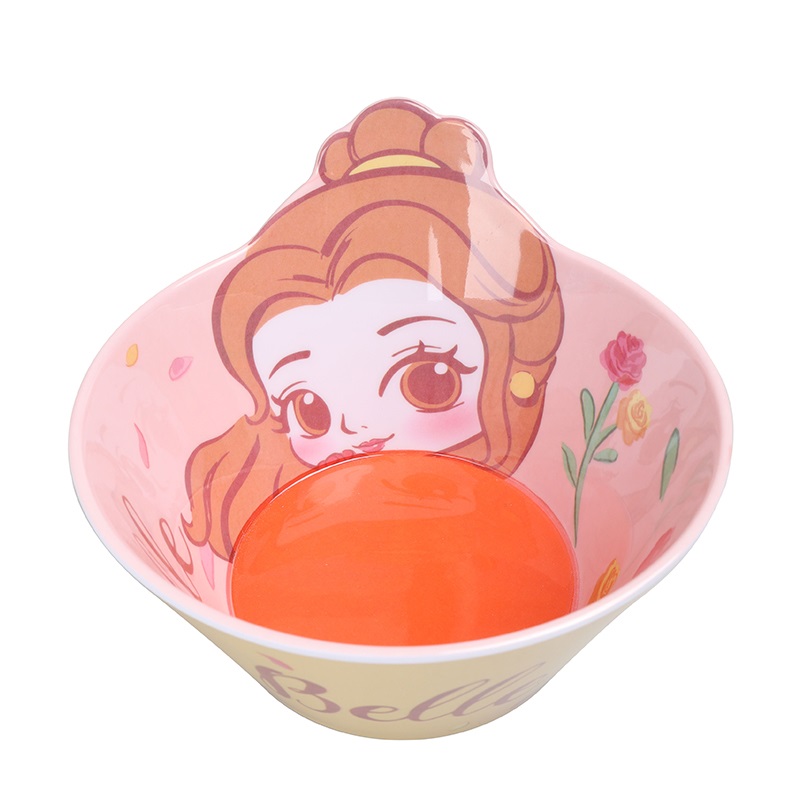 Chén ăn nhựa Melamine hình công chúa Belle Princess nổi 3D màu cam cho bé gái - 78VNDP2482