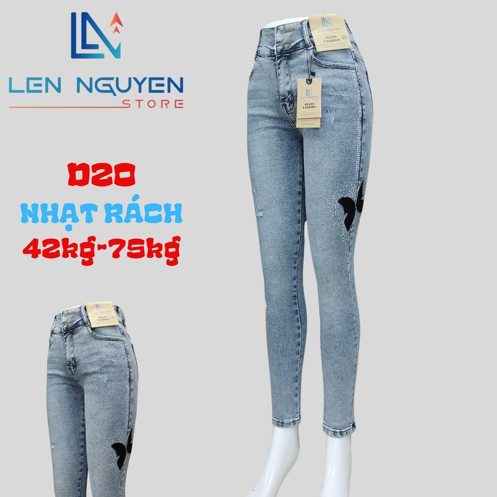 D20_Quần jean nữ, dài, lưng cao, quần bò nữ dáng ôm, quần rin nữ có big size, cho 42kg đến 75kg,LEN NGUYEN STORE - Xanh Rách