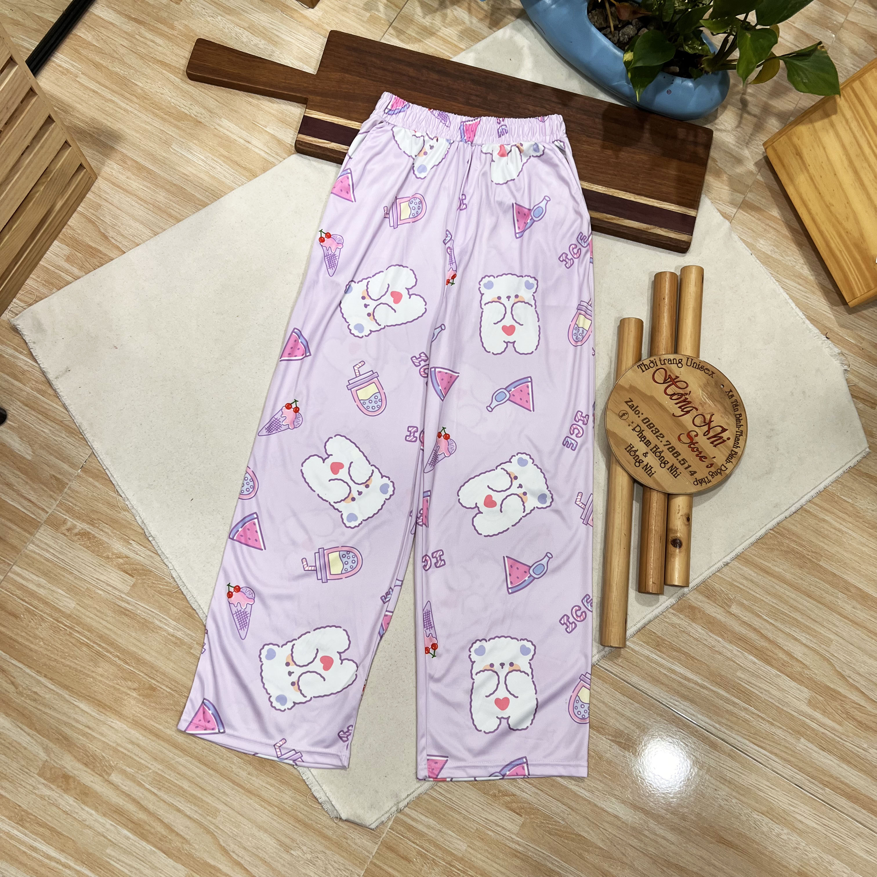 Quần Hoạt Hình Dài Gấu Tím Ống Rộng Cartoon Pant V2 Oversize Ulzzang Unisex - MM