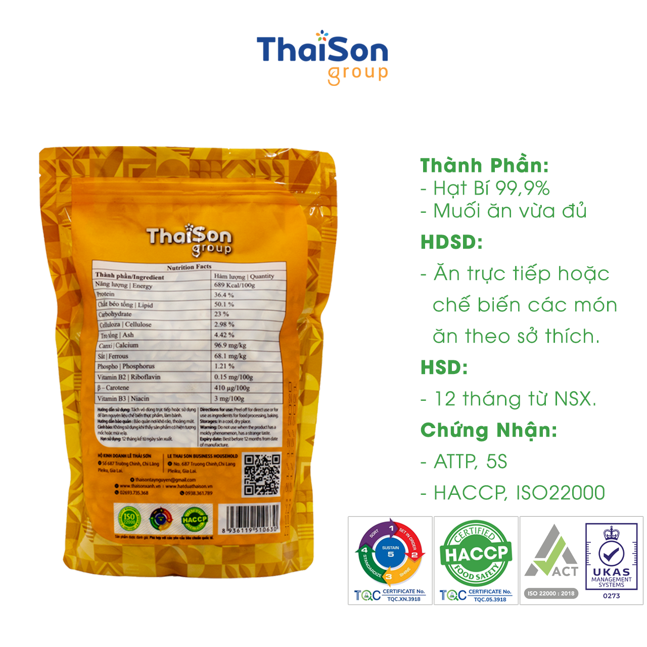 Hạt bí Thái Sơn rang muối bì zipper 500g