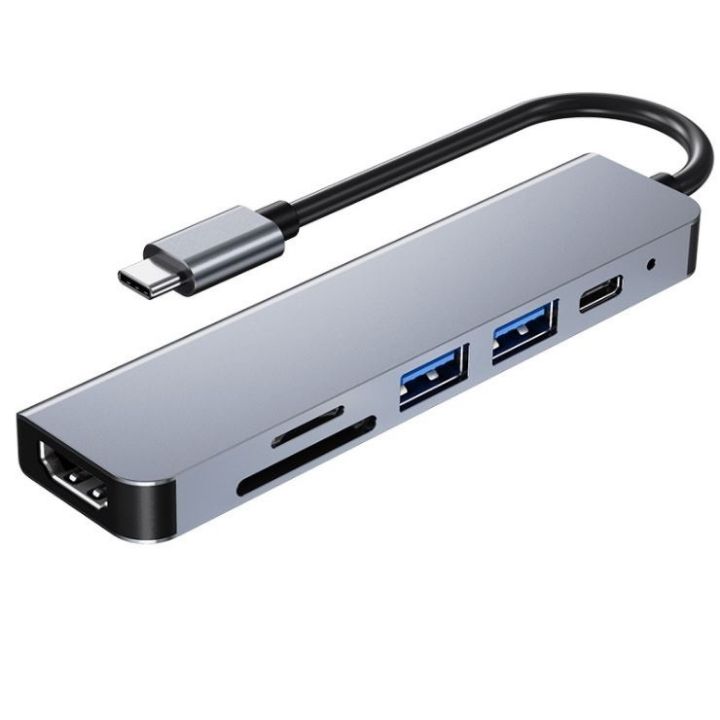 Thiết bị mở rộng USB type C Thunderbolt 3 ra 6 cổng HDMI/ USB 3.0/ Thẻ nhớ TF, SD cho Macbook