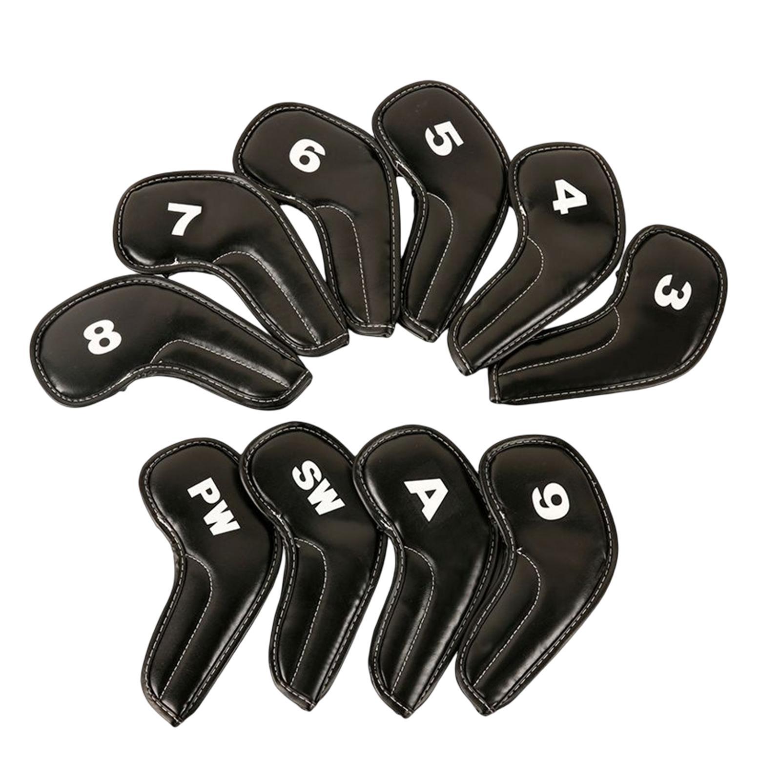 10Pcs PU Golf Iron Covers Set Golf Club Head Cover Training Equipment Sticky