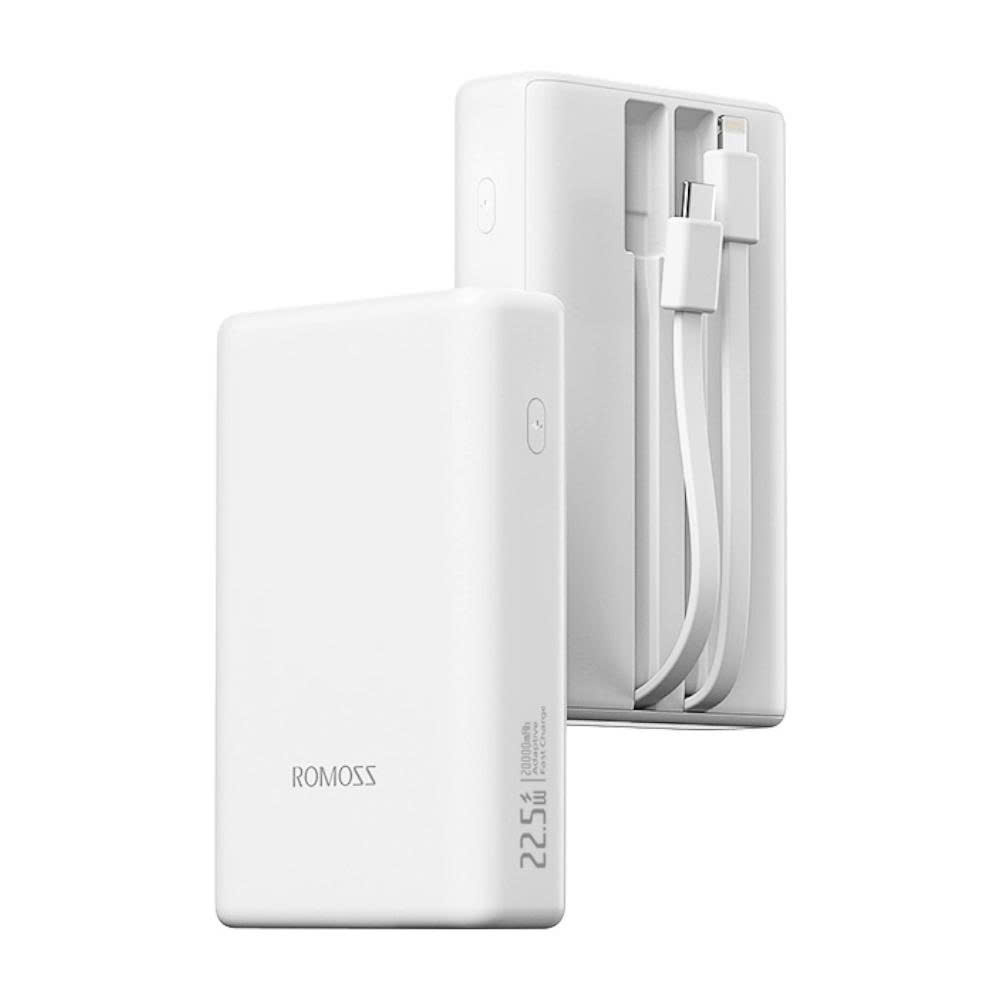 Pin sạc dự phòng ROMOSS PAC20 20.000mAh – Sạc nhanh 22.5W, tích hợp cáp Lightning &amp; Type-C. Hàng Nhập Khẩu