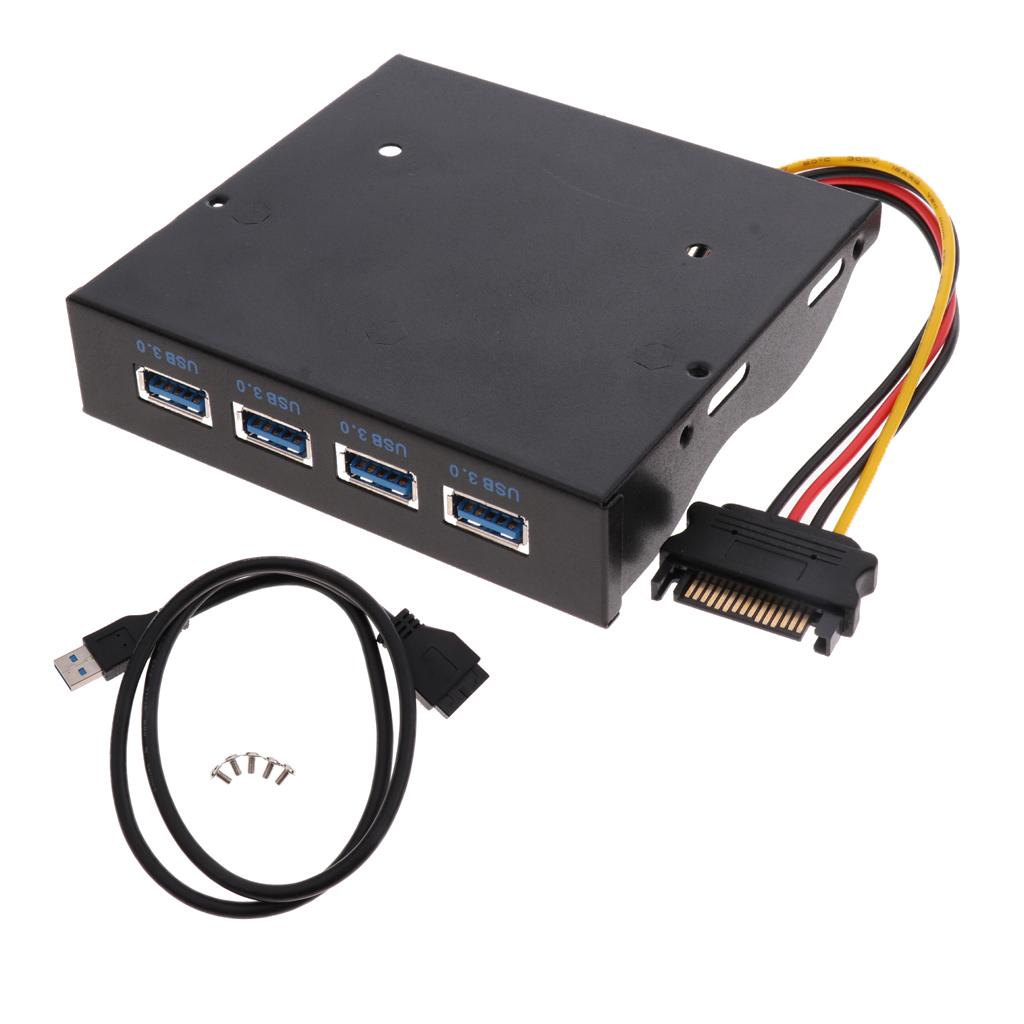 Black 19-Pin Bracket Cable to 4 Ports USB 3.0 Front Panel Expansion Bay Hub for PC