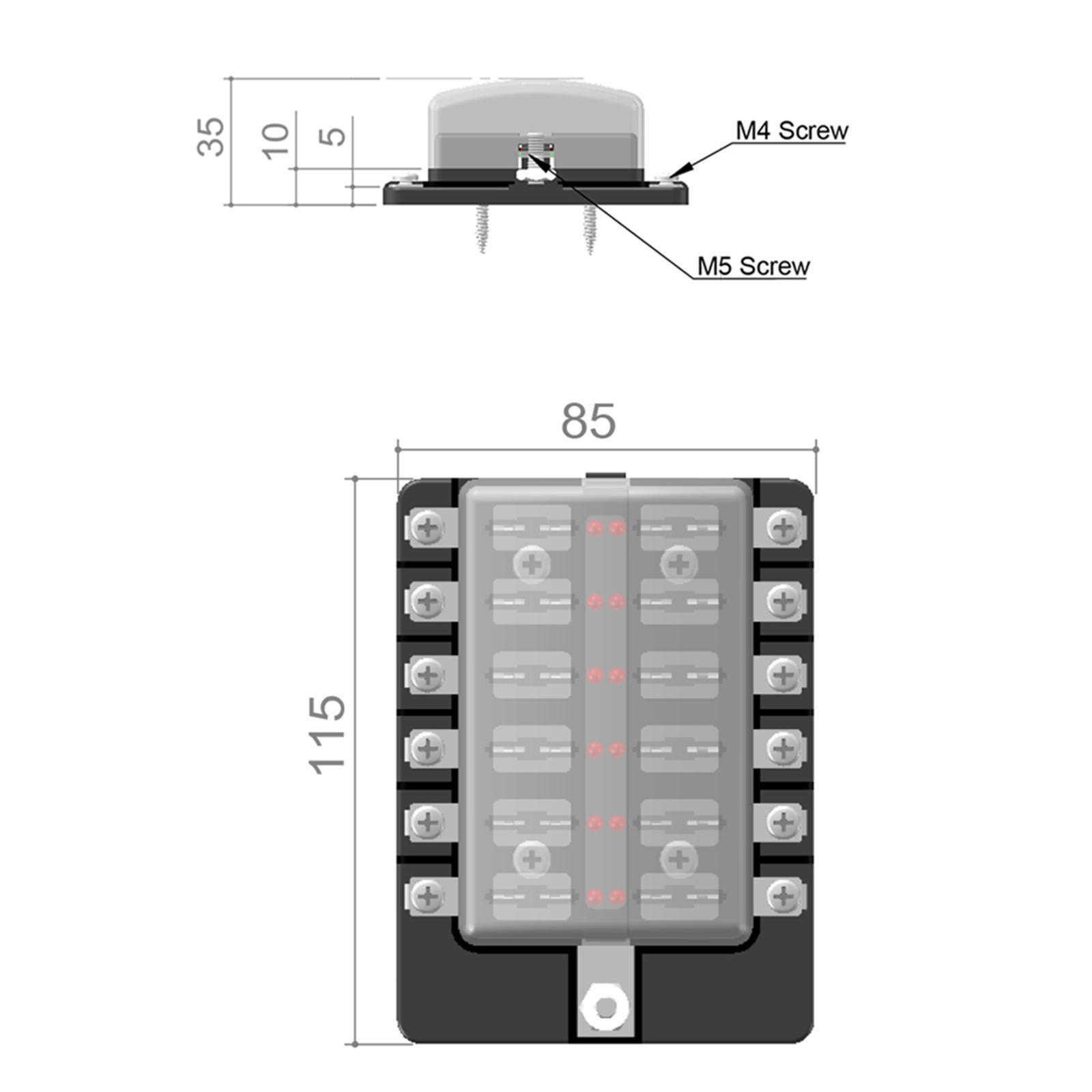 12 Way  Fuse Block 12 Circuit Fuse Box Holder for Truck Boat Marine RV