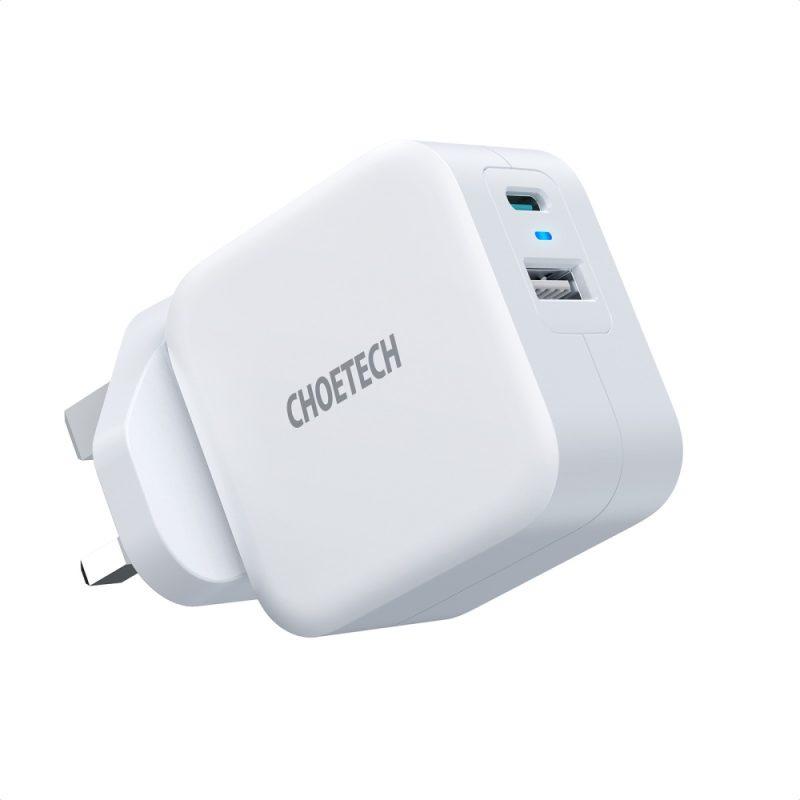 Củ sạc nhanh 38w 2 cổng (1 PD+ 1 USB A) Choetech PD5002- Hàng chính hãng