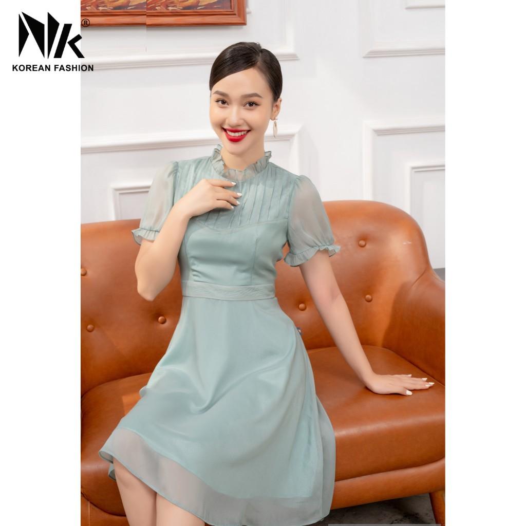 Váy Nữ Dáng Xoè NK FASHION Tay Bồng Xếp Ly Ngực, Chất Liệu Lụa Hàn Cao Cấp Chống Nhăn Xù NKDV2104042