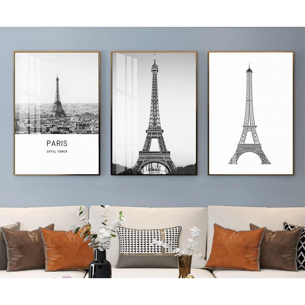 TRANH BỘ 3 BỨC TREO TƯỜNG CHẤT LIỆU CANVAS- THÀNH PHỐ PARI Tháp Eiffel- MELYHOME-TT3