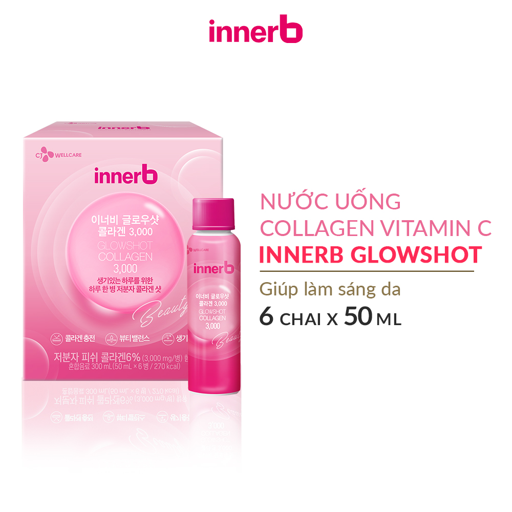 Combo 4 hộp nước uống Collagen Vitamin C sáng da InnerB Glowshot (50mlx6)