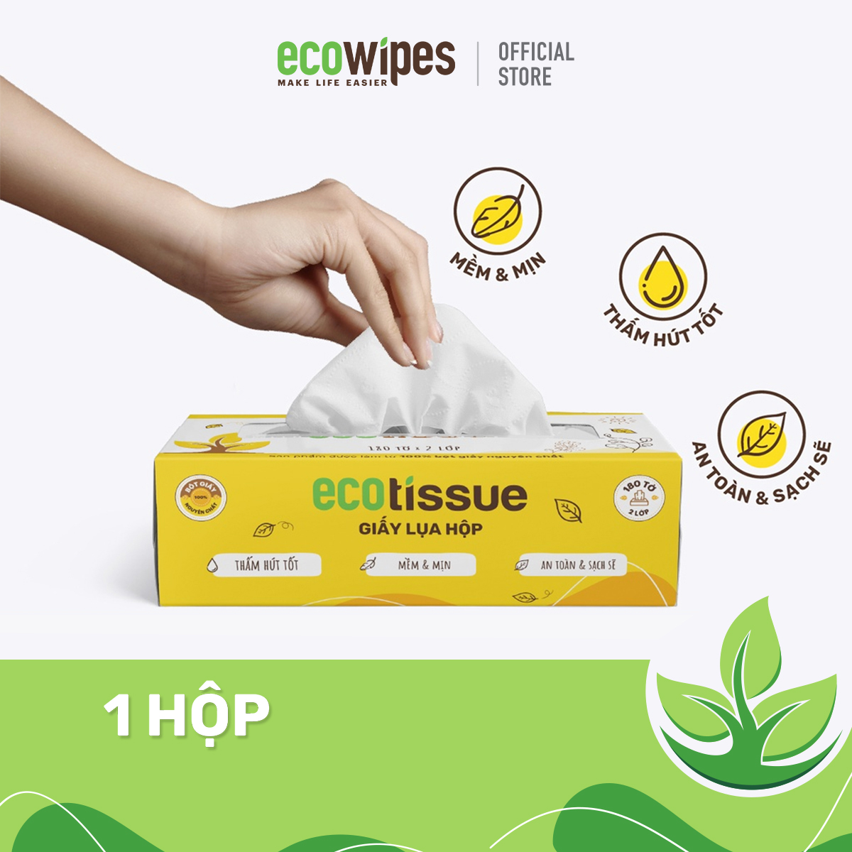 Khăn giấy ăn khăn giấy lụa Ecotissue hộp cao cấp 180 tờ siêu mềm mịn thấm hút tốt an toàn khi sử dụng