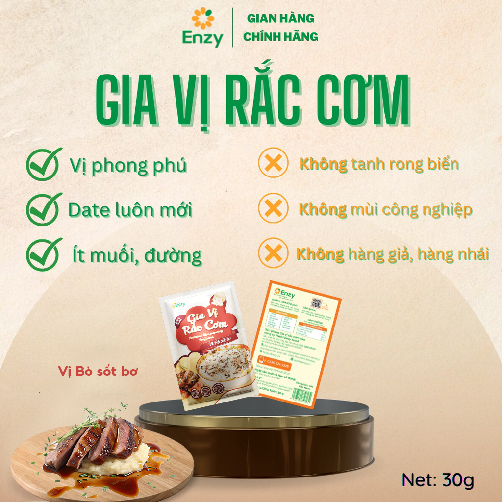 Gia Vị Rắc Cơm Ăn Dặm Cho Bé, Đồ Ăn Furikake Vị Bò Sốt Bơ, Gia Vị Rắc Cơm Enzy, Gói 30gr