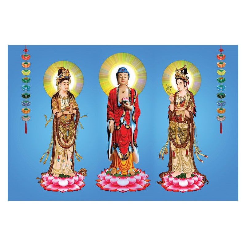 Tranh Phật pháp mẫu tam thánh, quan thế âm bồ tát, thích ca mâu ni nhiều mẫu cao cấp, Tranh Phật Giáo Adida Phật 2303