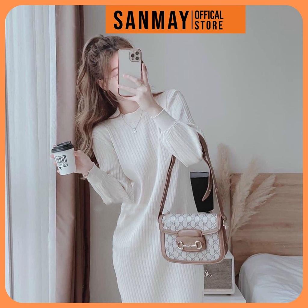 Váy Len Suông Thun Nữ Dáng Dài Trơn SANMAY Đầm Đi Dự Tiệc Cưới Chơi Cao Cấp Thiết Kế Hàn Quốc Công Sở Trắng Đen VD013
