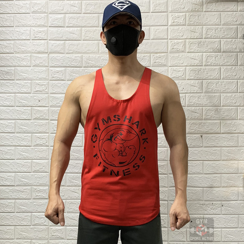 Áo ba lỗ nam thể thao áo tank tập gym nam stringer GymShar'k cá mập thun cotton co giãn 4 chiều