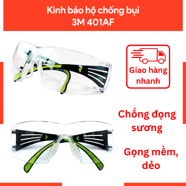 Kính bảo hộ lao động, kính chống bụi, chống đọng sương, chống trầy xước cao cấp 3M SF401AF - Xuất xứ Đài Loan