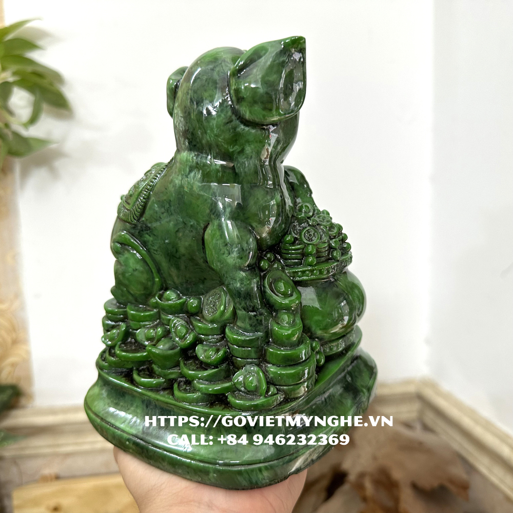 [Tượng heo phong thủy] Tượng đá con heo trang trí tượng heo phong thủy phòng làm việc - Cao 18cm - Màu xanh lục bích