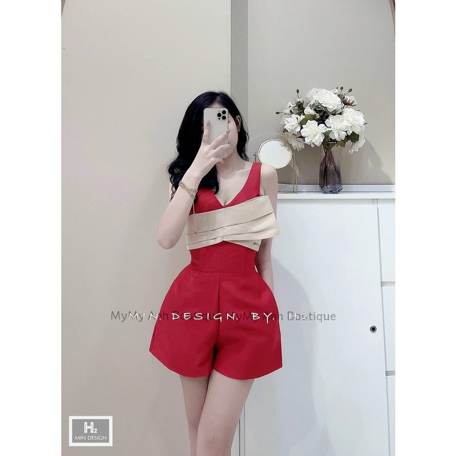 Jumpsuit đùi nữ cổ V phối nơ siêu xinh đa màu sắc (Đen, Đỏ, Vàng) thích hợp cho nàng dạo phố, dự tiệc