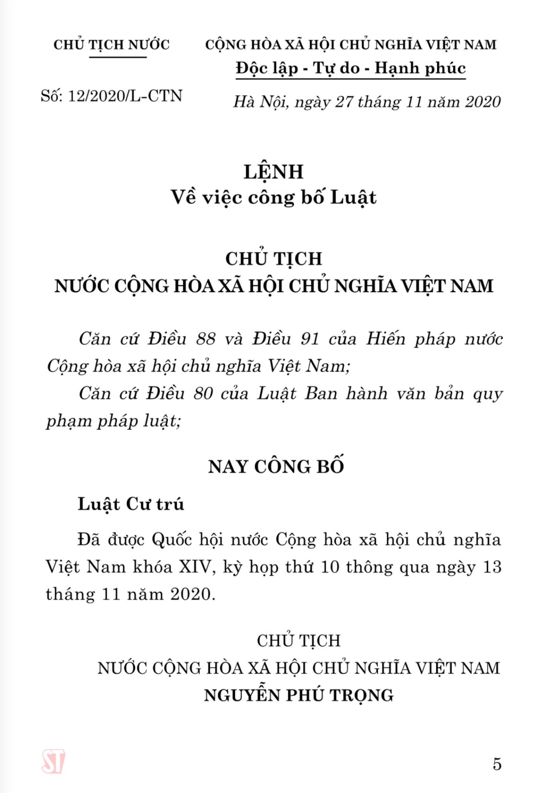 Luật cư trú - bản in năm 2021