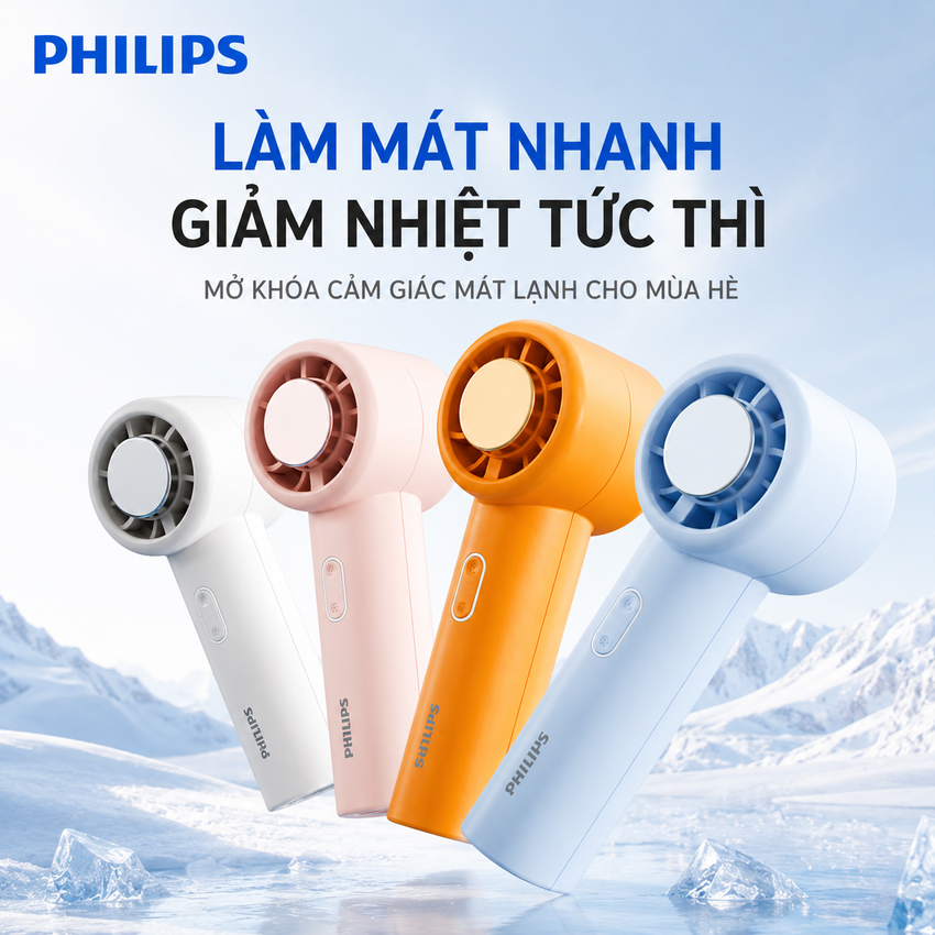 Quạt Cầm Tay Philips Serial 2000 ACR2124PPF ACR2124MPF Pin 3000mAh Sạc USB Cao Cấp - HÀNG CHÍNH HÃNG