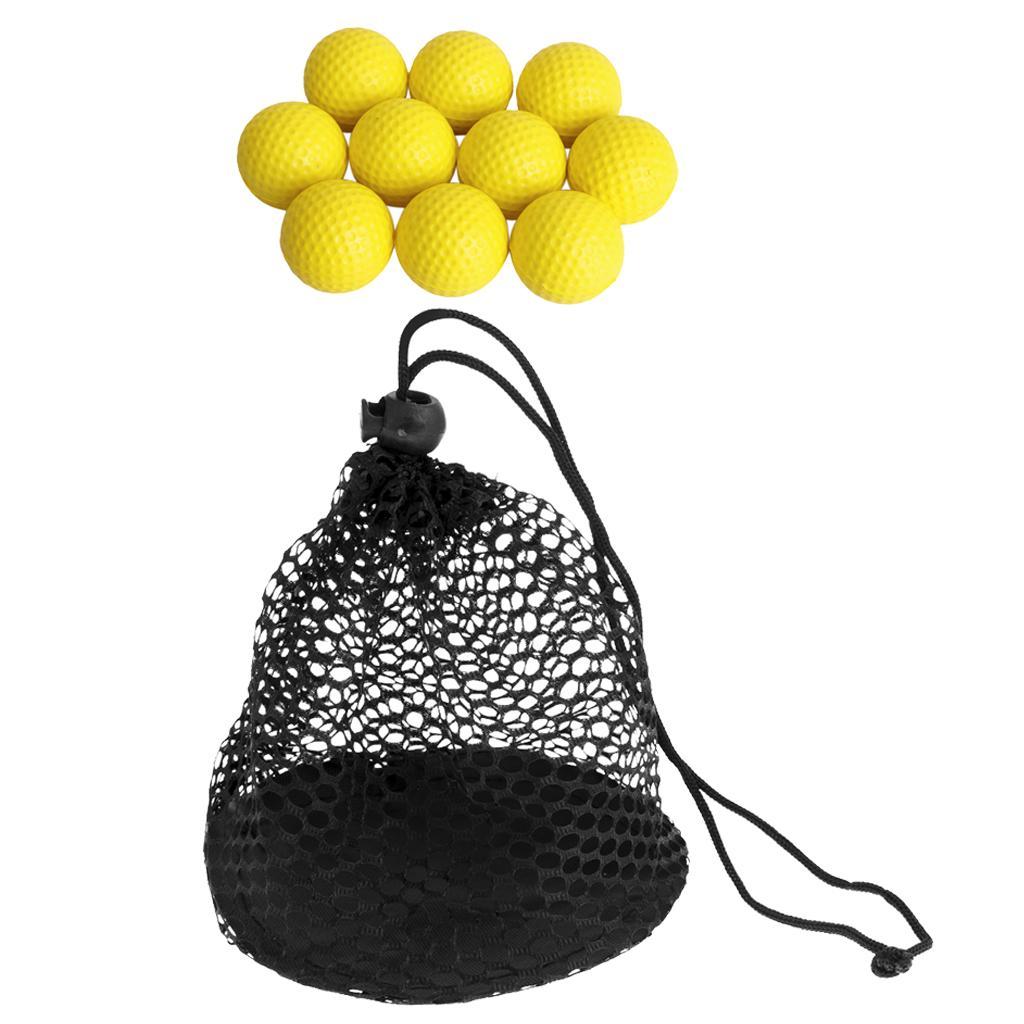10 Pieces PU Golf Balls Soft Foam Golf Training Ball with Portable Mesh Nets Bag Black, can hold 50 Golf Balls