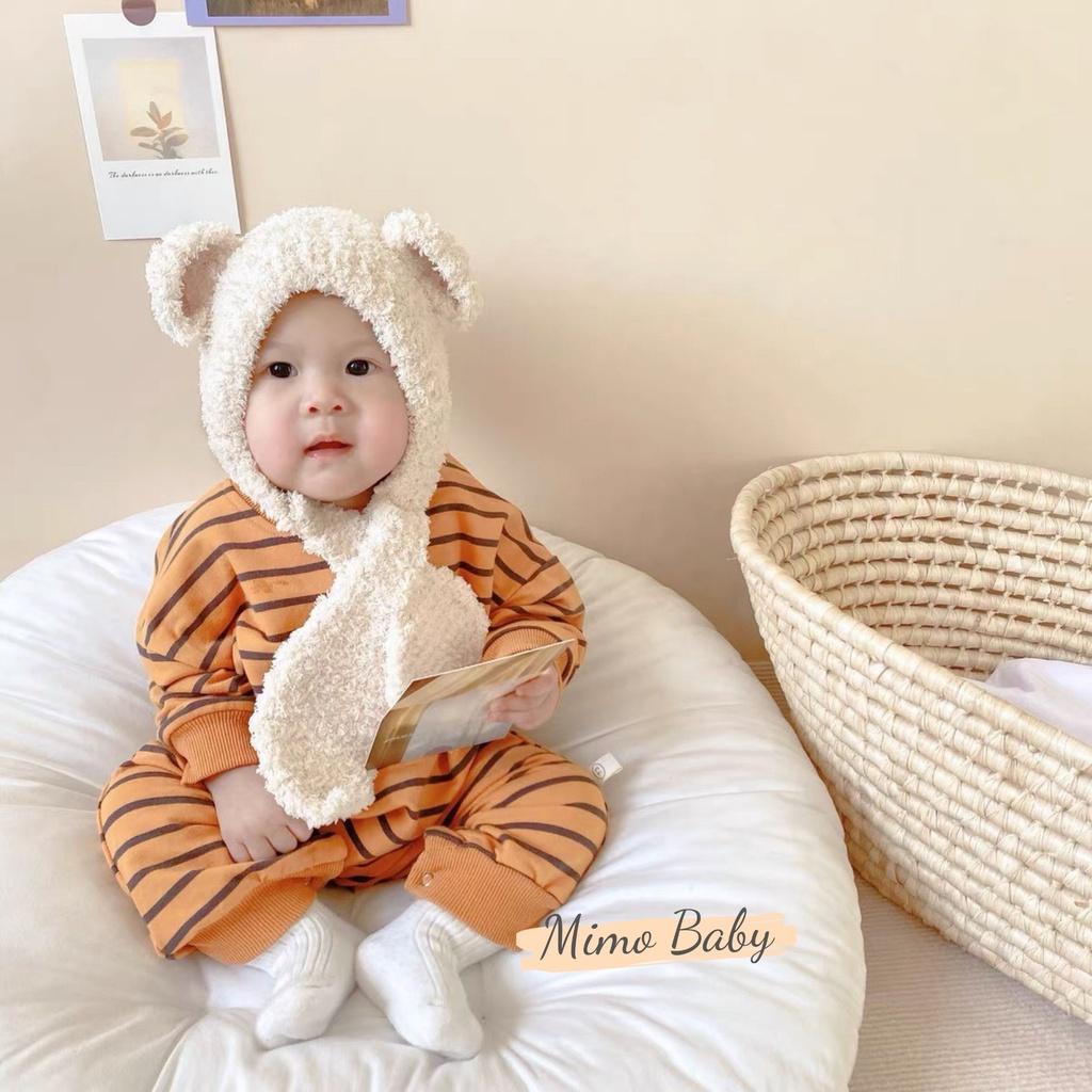 Mũ len tai gấu liền khăn lông xù mềm mại dễ thương cho bé Mimo baby ML52