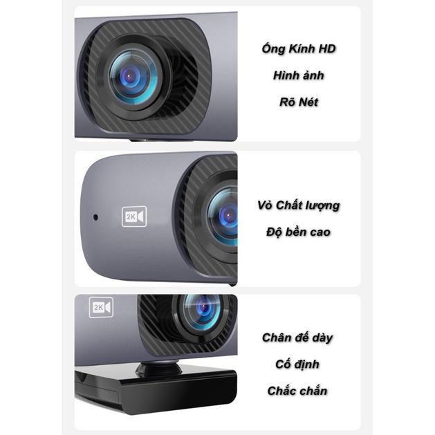 Camera Webcam UHD 2K Kèm Micro, Xoay 360 Độ, Góc nhìn siêu rộng 130°, Phù Hợp Hội Nghị