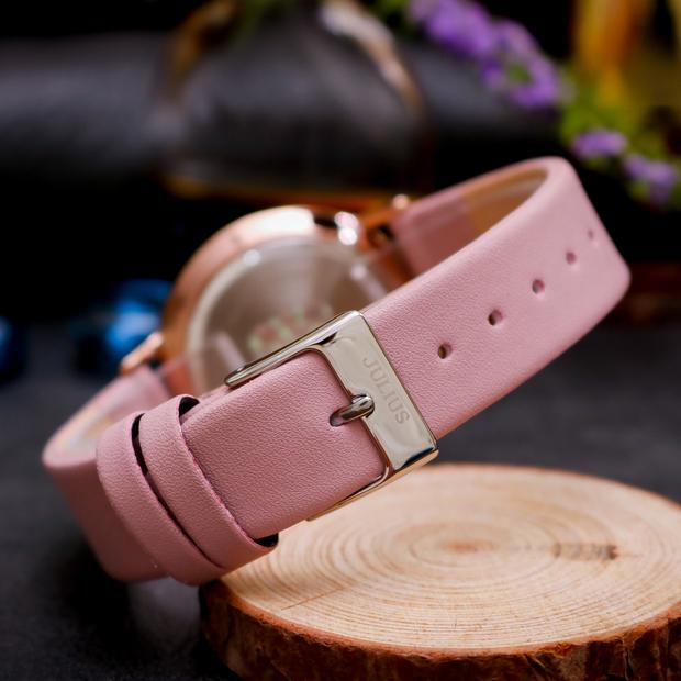 Đồng Hồ Nữ Chính Hãng Julius Cao Cấp Dây Da Mặt Tròn Chống Nước Kính Khoáng Đường Kính 36mm JA-1312C