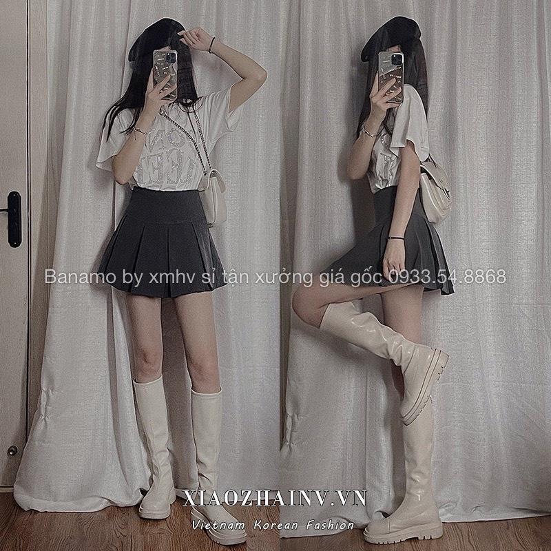 Chân váy tennis xếp ly to 3 màu trendy đen trắng xám thời trang Banamo Fashion 5321
