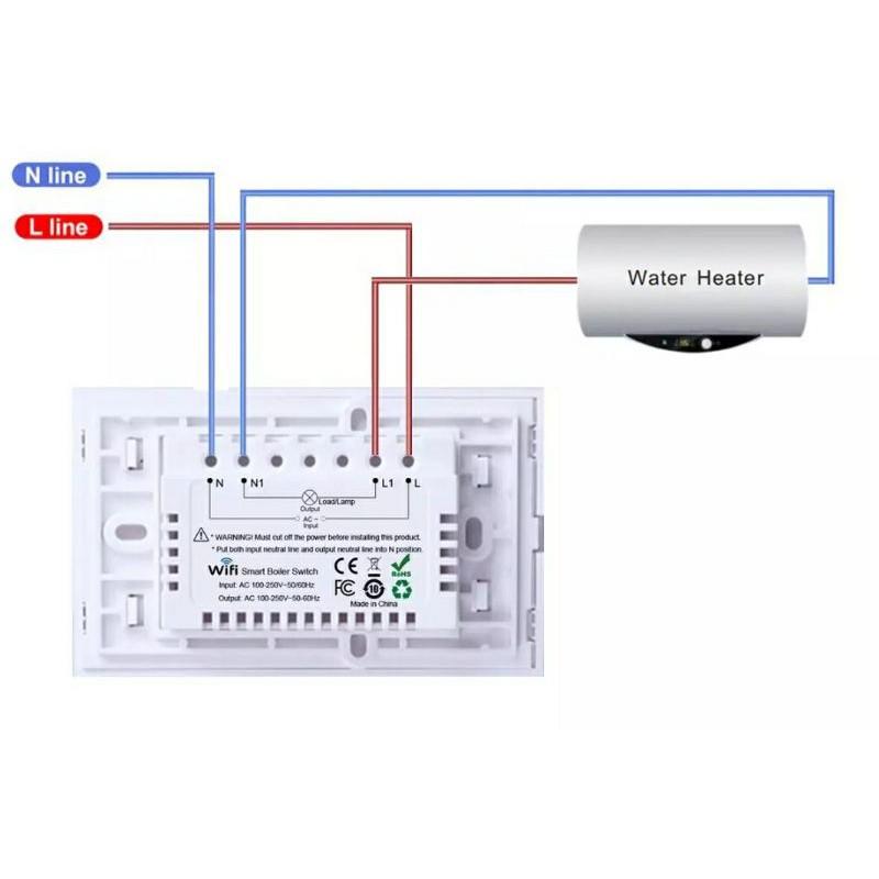 Công tắc thông minh Wifi Tuya công suất cao 20A 4400W dùng cho bình nước nóng, hẹn giờ bật tắt từ xa