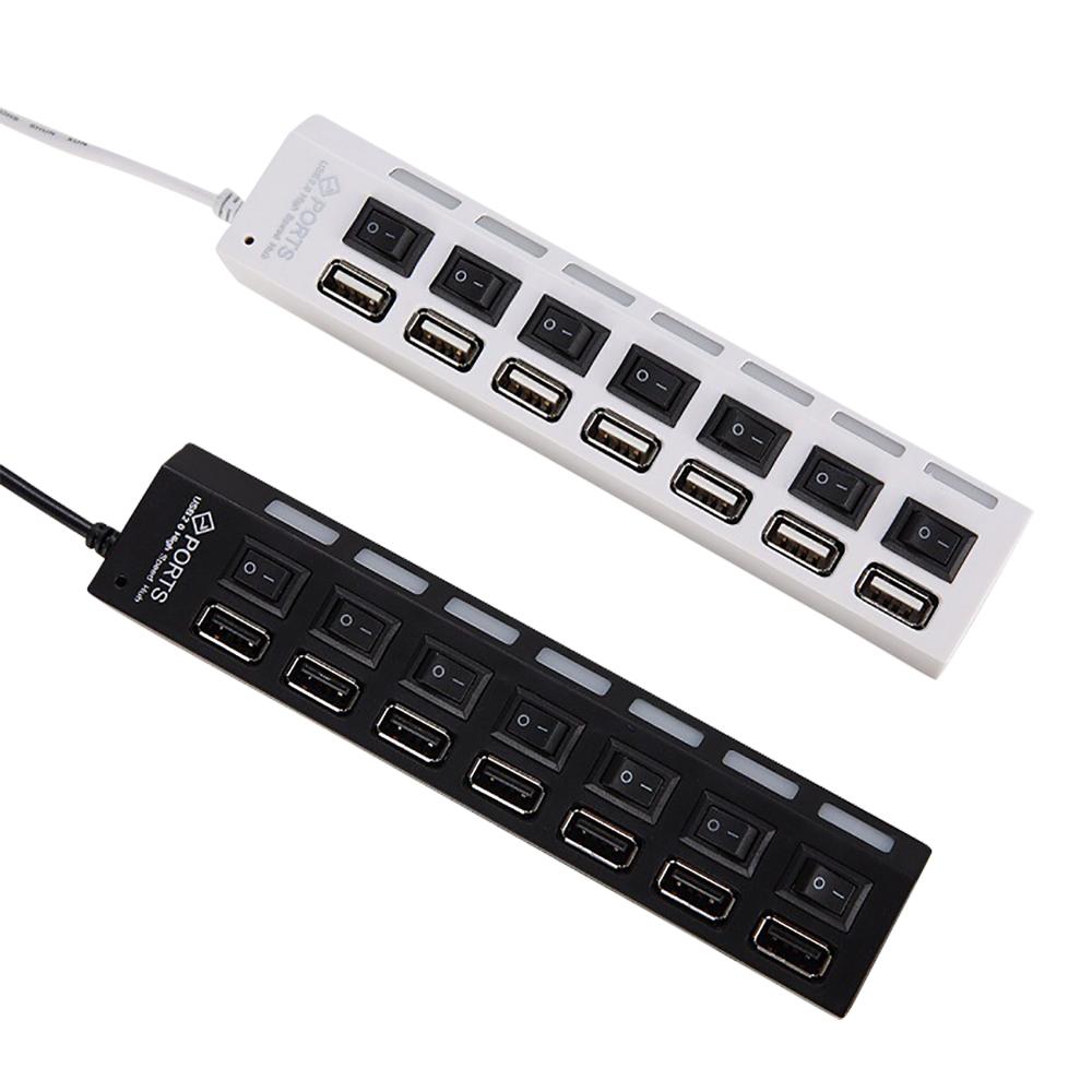JDL-A7 HUB USB Hub 7 Port USB 2.0 Independent Switch Indicator High Speed Ultra Slim Splitter Hub with USB Cable for