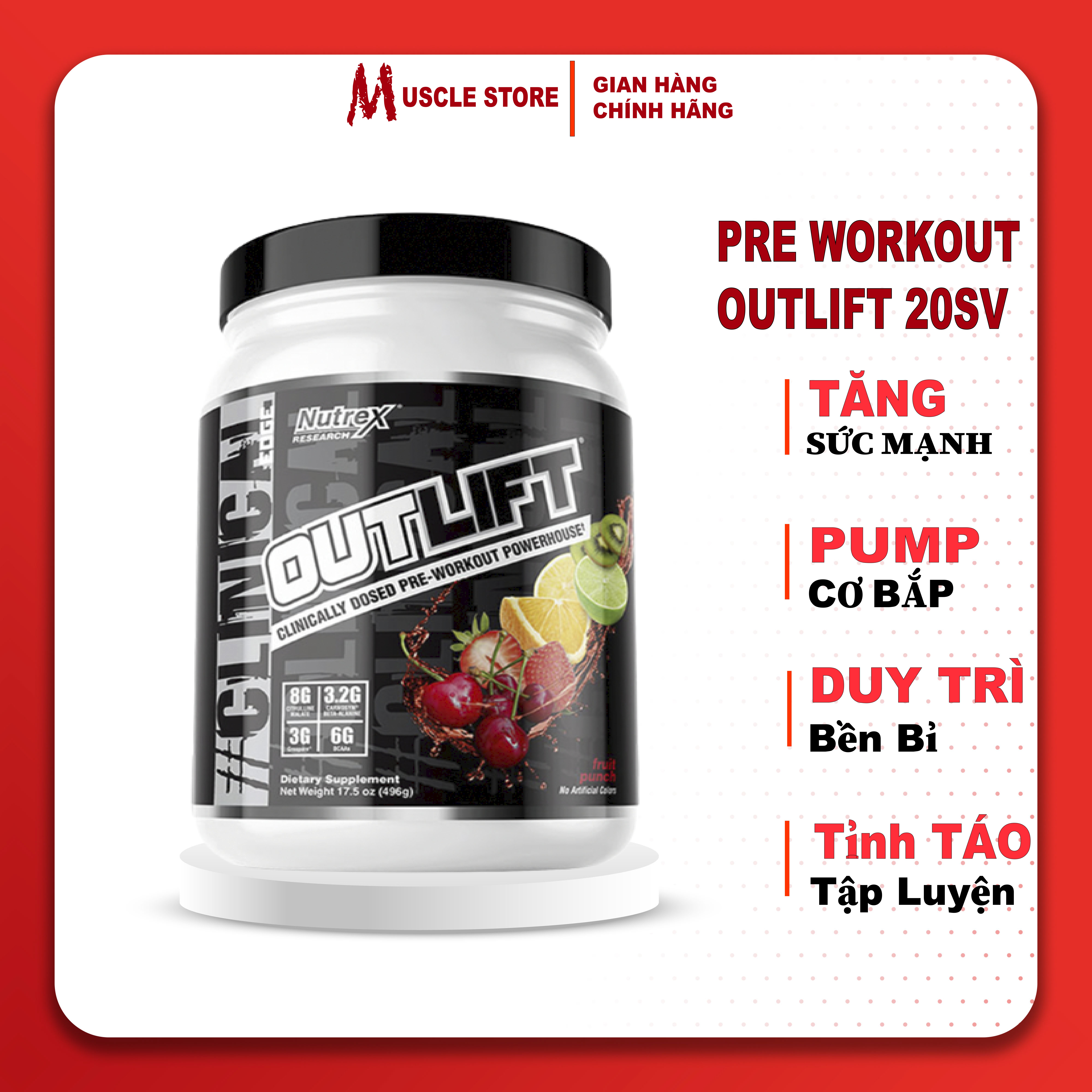 [Chính hãng] Nutrex Outlift Pre-Workout (22 liều),Tăng Sức Mạnh Sức Bền Trước Tập, Bổ Sung Citrulline, BCAA, Creatine