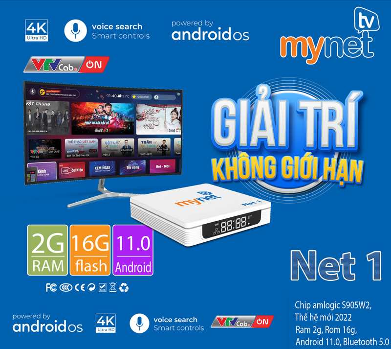 Đầu Android TVbox Mytv net Phiên bản Ram 2G/16G 4G/32G điều khiển IR- Xem 200 Kênh truyền hình miễn phí - Hàng Chính Hãng