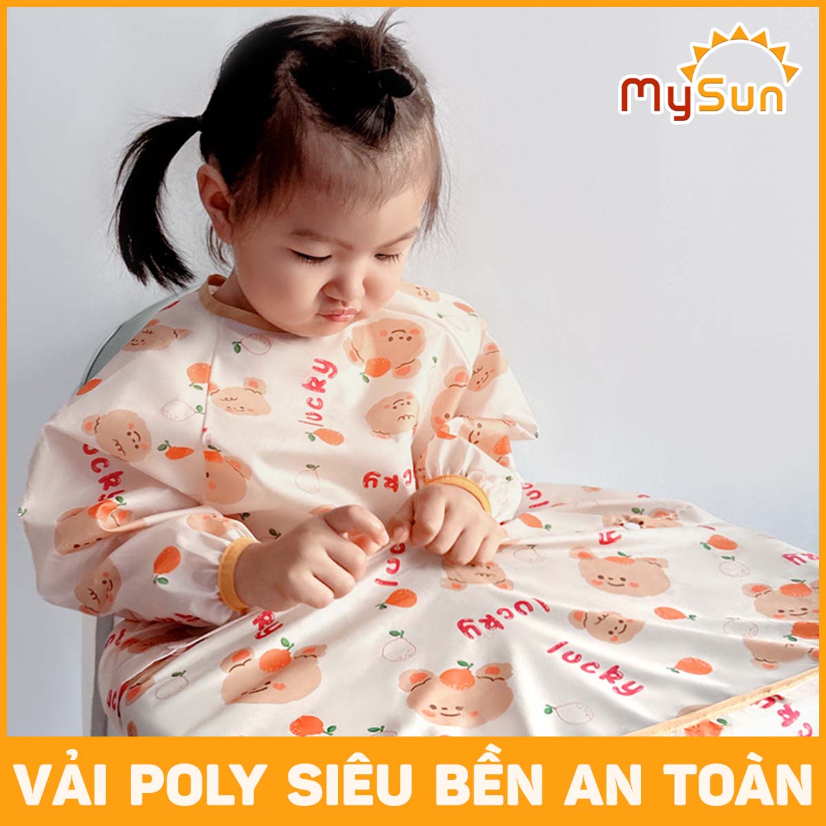 Áo yếm ăn dặm chống thấm Silicone cho bé gái, trai dài tay choàng ghế ăn dặm MySun DeliBib